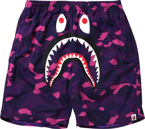 Bape Color Camo Shark Beach Shorts - Purple