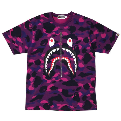 Bape Color Camo Shark Zip Tee - Purple